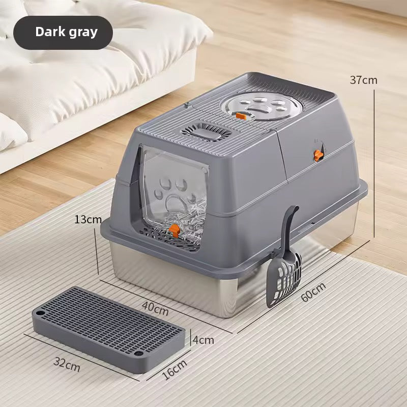Cat Stainless Steel Fully Enclosed Litter Box