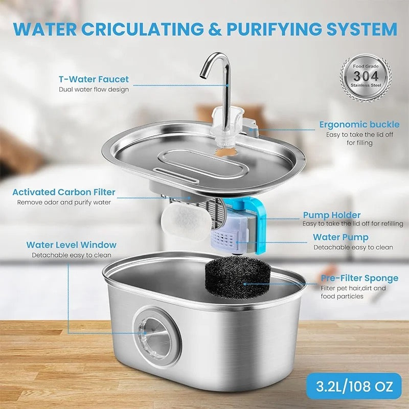 Stainless Steel Water Dispenser (Fountain) LED 3.2L (LE PET'IT EXCLUSIVE)