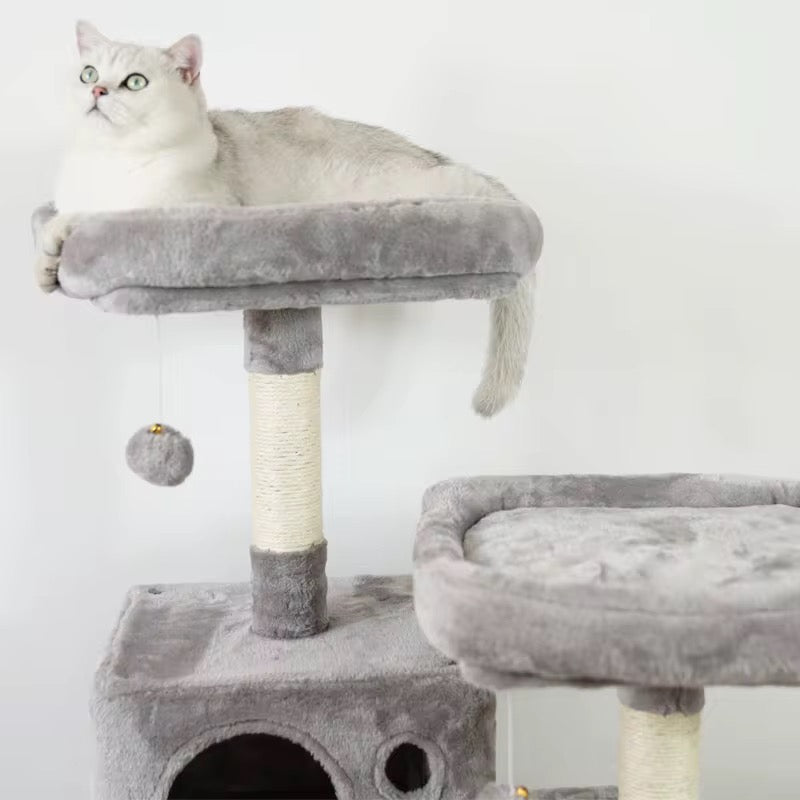 კატის ხე დიდი ჰამაკით და თოკით