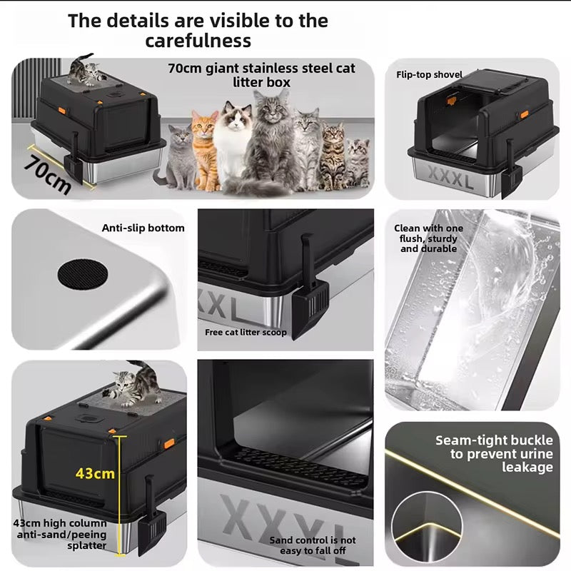 Cat Stainless Steel Enclosed Litter Box (EXTRA LARGE)