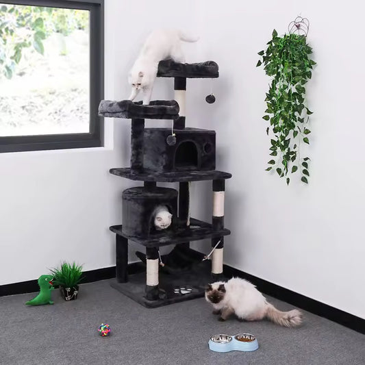 Cat tree with two houses and hammock