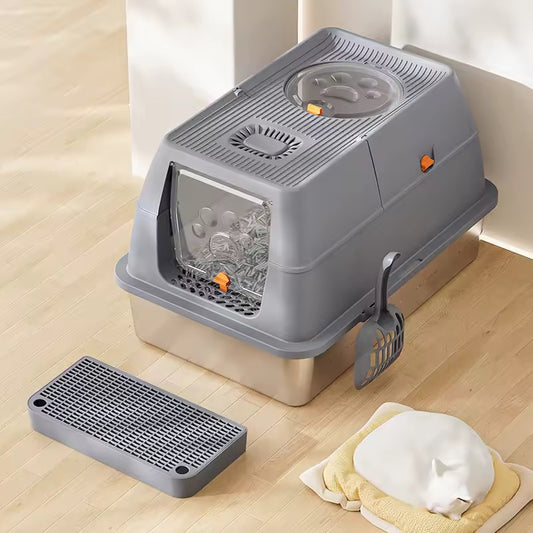 Cat Stainless Steel Fully Enclosed Litter Box