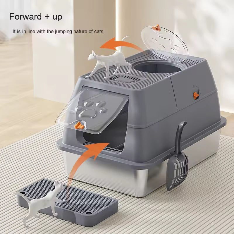Cat Stainless Steel Fully Enclosed Litter Box