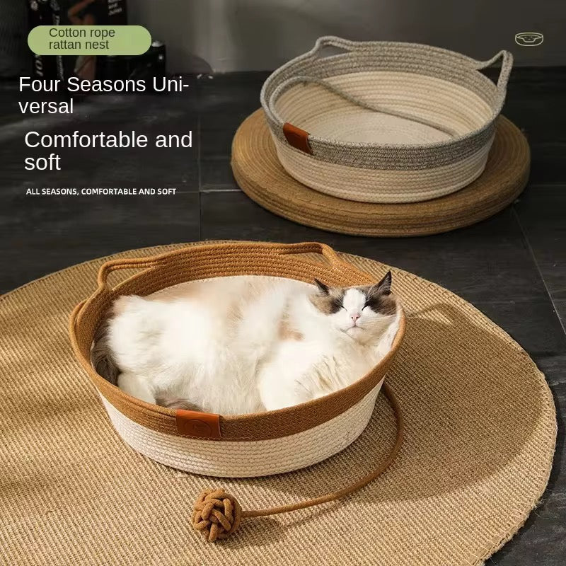 Cat scratcher bed with a toy