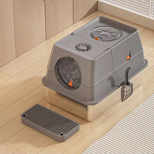 Cat Stainless Steel Enclosed Litter Box (Medium and Large)
