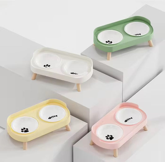 Pet Double Ceramic Bowl (Elevated)